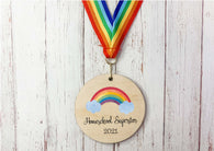 Homeschool Superstar printed wooden medal (rainbow design)