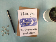 A6 Postcard Print with Wish Bracelet, Badge, Magnet or Keyring - Moon & Stars