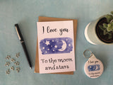 A6 Postcard Print with Wish Bracelet, Badge, Magnet or Keyring - Moon & Stars