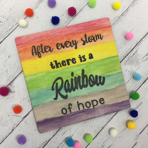 Wooden Square Plaque - Rainbow of Hope