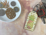 Wooden Keyring - Pineapple Gold & Green background