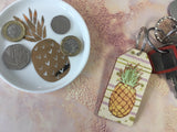 Wooden Keyring - Pineapple Gold & Purple background