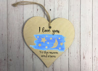 Wooden Heart Ornament - I Love You To The Moon And Stars