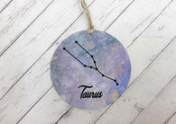 Wooden Circle Decoration - Star sign plaque - Taurus