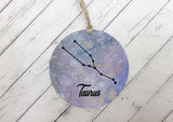 Wooden Circle Decoration - Star sign plaque - Taurus