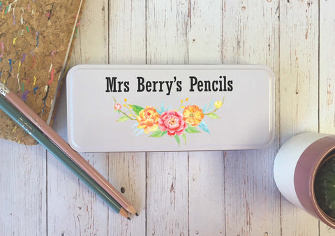 Personalised Pencil Tin Floral Teachers