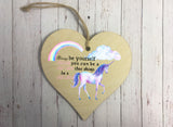 Wooden Heart Ornament - Unicorn