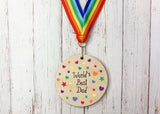 World's Best Dad printed wooden medal