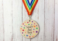 World's Best Uncle printed wooden medal