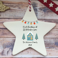 a personalized ceramic star ornament with a christmas tree