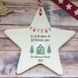 a personalized ceramic star ornament with a christmas tree