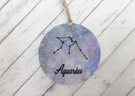 Wooden Circle Decoration - Star sign plaque - Aquarius
