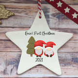 a personalized ceramic star ornament with santa claus