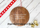 Dark Wood Circle Decoration - Xmas gnome & snowflakes family personalised