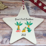 a personalized ceramic star ornament for a christmas tree