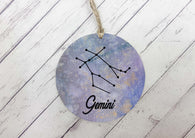 Wooden Circle Decoration - Star sign plaque - Gemini