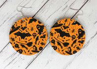 Wooden Earrings - Halloween Orange Pattern