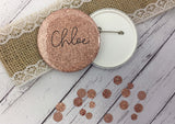 Personalised Badge Magnet Keyring Mirror - Rose Gold, Silver or Gold Glitter