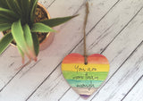 Ceramic Hanging Heart - Own choice of wording Rainbow watercolour