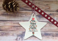 Ceramic Hanging Star Merry Christmas and a Happy New Year