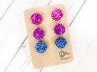 Pink Blue Purple Gilded foil Stud Earrings set