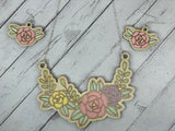 Hand Painted Wooden Floral Necklace and Earrings Set