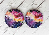 Wooden Earrings - Multicolour Galaxy