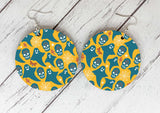 Wooden Earrings - Mustard & teal ghost pattern