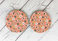 Wooden Earrings - Peach Flowers