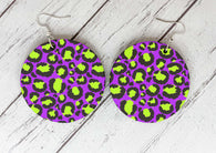 Wooden Earrings - Purple & Yellow Leopard Print
