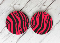 Wooden Earrings - Red & Black Zebra Print