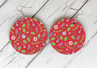 Wooden Earrings - Xmas Red Baubles Design