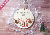 Wooden Circle Decoration - Sloth family