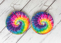 Wooden Earrings - Tie Dye rainbow swirl