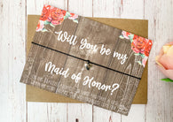 Floral wood style Wish bracelet - Will you be my Maid of Honor?