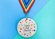 World's Best Step Dad printed wooden medal