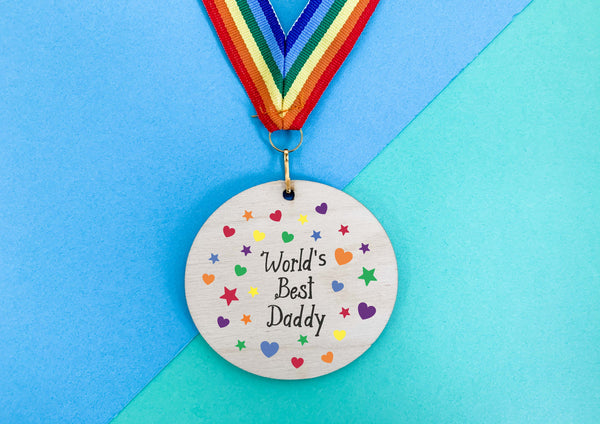 World's Best Daddy printed wooden medal